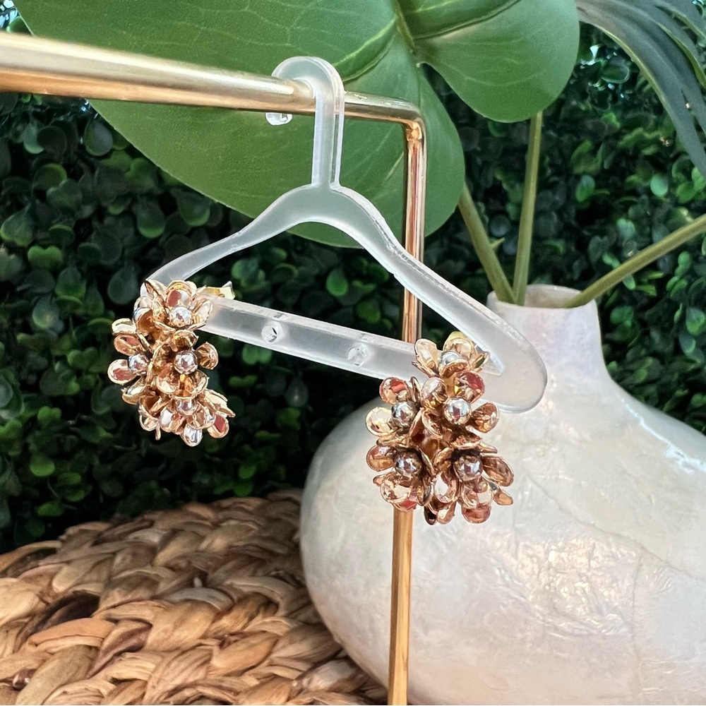 NWT Gold with Silver Flower Huggie Hoop Earrings | Lightweight | Floral Hoops